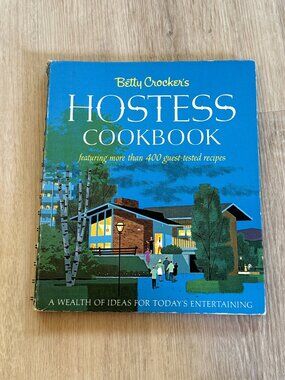 Vintage Betty Crocker's Hostess Cookbook Spiral Bound MCM Recipes 60s Cottage